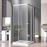 Duschkabine 75x90cm Eckeinstieg mit Schiebetüren,Doppel Schiebetür Duschabtrennung 6mm ESG Glas Duschabtrennung Silber,Über Einer Duschwanne Oder Fliesen Montiert,Höhe 185cm(Ohne Duschtasse)