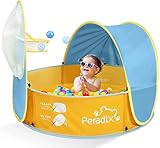 Peradix 4 in 1 Baby Planschbecken mit Dach,Baby Zelt Pop Up Bällebad mit Basketballkorb(Kein Ball),Tragbare Baby Spielzelt Sonnenschutz Zelt für Jahre, Indoor Outdoor Strand Baldachin Zelt