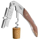 H&S Edelstahl Korkenzieher Wein - 3in1 Kellnermesser Profi - Weinmesser Korkenzieher Holz - Weinöffner mit Sommelier Messer - Weinöffner Kellnerbesteck Winzermesser Weinflaschenöffner