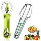 Wassermelonen Schneider, Obstschneider aus Edelstahl, Kugelausstecher Und Obstschnitzmesser für DIY-Obstsalate Sommer Fruchtschneidegabel