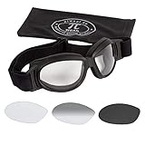 PiWear® Black Hills kleine Motorradbrille selbsttönend über Helm winddicht rutschfest gepolstert beschlagfrei klar