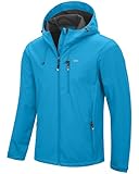 33,000ft Herren Softshelljacke Wasserdichte Winddichte Funktionsjacke Atmungsaktive Übergangsjacke Leichte Fahhradjacke mit Kapuze Windbreaker zum Laufen, Radfahren Himmelblau L