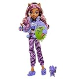 MONSTER HIGH Puppe und Sleepover Zubehör, Clawdeen Wolf Puppe mit Pet Cat Crescent, Creepover Party, HKY67