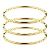 Morfetto 3mm 14K Gold Armreifen für Damen Armreif Set Edelstahl stapelbares glänzendes dünnes rundes Armreif G-7.8inch