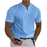 HOUXIANDOU Gentlemans Business Kurzarm-Fitness-T-Shirt, 2022 Herren Gentlemans Business Kurzarm-Fitness-T-Shirt, Herren-Kurzarm-Fitness-T-Shirt mit V-Ausschnitt, Kurzarm, schlank (blau,3XL)