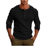 UHouse Henley Shirt Herren Langarm Sport Langarmshirt Freizeit Longsleeve mit Knopfleiste Tshirt Männer Fischerhemd Einfarbig Pullover Mode Longshirt Golfshirt Schlafanzugoberteile Schwarz XXL