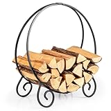 FANTASK schwarz Kaminholzregal, klappbarer Brennholzhalter Metall, Kaminholzständer für Innen und Aussen, rund Holzscheite Stapelhilfe bis 270 kg belastbar, 59 x 27 x 64 cm