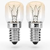 greate® Backofenlampe E14 15W - 2er Pack Ofenlampe bis 300 Grad hitzebeständig für Backofen, Grillöfen, Salzlampe, Mikrowelle - Glühbirne Backofen mit T22 Kapsel, 75 Lumen & 2700K - Ofen Lampe