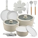 NutriChef 18-teiliges Keramik-Kochgeschirr-Set, abnehmbare Griffe, PTFE-frei, Antihaft, platzsparend, ofen- & herdgeeignet, Grün