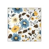 Amooorous Seidenschal mit blauen und gelben Blumen, Pashmina, leicht, für Damen, für Hals, Bufandas, Para, Mujer, elegant, Blaue und gelbe Blumen, Einheitsgröße