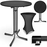 tillvex® Gastro Stehtisch klappbar 2er Set Ø80cm mit Husse | Bistrotisch FERTIG MONTIERT | Klapptisch rund - wetterfester Partytisch | Gartentisch Indoor & Outdoor