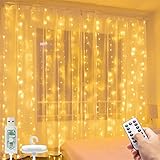 litogo Lichtervorhang, 3m x 3m 300 LED Lichterketten Vorhang mit USB 8 Modi Lichtervorhang Innen mit Fernbedienung Timer, LED Vorhang für Innen Deko Outdoor Deko Weihnachten Hochzeit Party(Warmweiß)