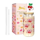 Weihnachtsglas mit Strohhalm, Reisebecher mit Deckel, Küchenbecher mit Deckeln und Strohhalmen, für Zuhause, Büro, Schule, Restaurants