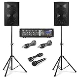 Vonyx VX210 DJ Anlage für Anfänger, Musikanlage mit 2 Lautsprecher Boxen, 2X Boxenstativ, Audio Mischpult, 2X Mikrofon, DJ Set Komplett für Beginner, Beschallungsanlage, Party Gig, Hochzeiten