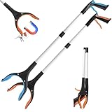 bemece 2 Stück Greifzange für Senioren mit Magnet, 83cm Müllzange mit 360° Drehbarer Kopf, Faltbare Greifer für Senioren, Gartenarbeit und Behinderung (Orange+ Blau)