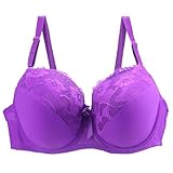 DIEKE Push-up-Bügel-BH für große Größen, Stickerei, floraler Spitzenbesatz, volle Abdeckung, weiche Körbchen, gepolsterter Bralette, komfortabler, stützender Bügel-BH, O, 90D