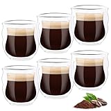 6 Stück Cappuccino Tassen Set 80ml Kaffeetassen Cappuccino Gläser Doppelwandige Kaffeegläser Kleine Kaffee Gläser Thermogläser Doppelwandig Kaffeeglas Cappuccinotassen Kaffeetasse Glas Coffee Glass