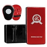 DEWEL PU Leder Schlagpolster Set 2 × PU Schlagkissen und 1 Paar PU Handpratzen Pratzen Boxen für Kickboxen Thaiboxen Karate,Rot