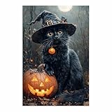 TERUEA Vintage-Stil, Halloween-Kunst, Niedliche schwarze Tiere und ein Besenstiel Halloween-Geist, Toilette, Leinwand, Gemälde, Wandkunst(Schwarz)-40x60cm1 Ungerahmt