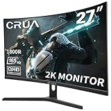 CRUA Curved Gaming-Monitor 27 Zoll 2K 165Hz|144HZ, QHD 1440P 1800R PC-Monitor, 1 ms GTG mit FreeSync, geringe Bewegungsunschärfe, Augenschutz, VESA, DisplayPort, HDMI, Low Blue Light,Schwarz