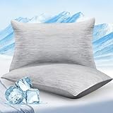 Elegear 2er Kühlender Kissenbezug 40x80cm, Japanische Q-Max0,5 Arc-Chill 3.0 Kühlfasern mit 100% Baumwolle Kopfkissenbezug 40 x 80 cm Atmungsaktive Superweiche Kissenhülle Kissenbezüge Grau