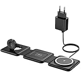 Mag-Safe Ladestation Für iPhone Wireless Charger - 3 in 1 Faltbare Kabelloses Ladegerät Kompatibel mit iPhone 15 14 13 12 11 Pro Max Plus, Travel Charging Station Für Apple Watch & Air Pods