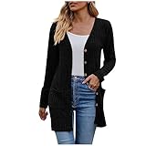 Langärmeliger Cardigan für Damen, Pullover, Oberteil, Schwarz , L