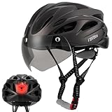 Favoto Fahrradhelm Erwachsene mit Visier Schutzbrille Rücklicht Abnehmbares Innenfutter EPS-In-Mold Technologie Atmungsaktiv Leicht 57-61cm Einstellbar Dunkelbraun