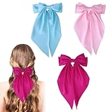 EOAMGO 3 x Haarschleifen aus Satin, weiche Schleife, Haarspange in rosa Schleife, rote Haarschleife und blaue Schleife