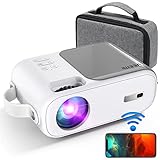 Veemi Mini-Projektor WiFi-Projektor für Heimkino-Filme mit HDMI-USB-AV-Schnittstellen, Fernbedienung und Tragetasche, tragbarer Projektor für Kinder-Erwachsene-Geschenk (Weiß)