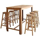 Hommdiy Bartisch und Hocker-Set Massiv Barhocker 7-TLG. Akazienholz Tresentisch Stehtisch Bistrotisch