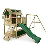 FATMOOSE Spielturm Klettergerüst TikaTaka Town XXL mit Schaukel & grüner Rutsche, Outdoor Kinder Kletterturm mit Sandkasten Leiter & Spiel-Zubehör für den Garten