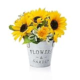 METODIM Künstliche Blumen, Sonnenblume Künstliche Pflanzen im Topf, Dekoblumen Kunstpflanze, Indoor Outdoor Fälschung Grünes Pflanzen Tischdeko Hochzeit Wohnzimmer Balkon Deko Schlafzimmer Geschenk