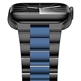 iiteeology Leichtes Edelstahl-Armband für Apple Watch Ultra 3 & Ultra 2, Serie 1–11, 46 mm, 45 mm, 44 mm, 42 mm, Ersatz-iWatch-Armbänder für Damen und Herren, Schwarz/Blau