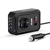 BESTEK 200W Spannungswandler 12 V auf 240 V 230 V AC Auto-Wechselrichter,3-pin Steckdosen,2PD 30W und 2 QC18W Anschlüsse Anschlüssen Zigarettenanzünderstecker,von Laptops, iPhones,und mehr,Schwarz
