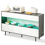 ZXSYYDS 150 x 35 x 89,5 cm großes Sideboard in schwarzem Marmor mit offenem Stauraum, 4 Schubladen, LED-Beleuchtung, stabilem Metallrahmen und Kippschutz