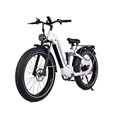 RZOGUWEX Elektrofahrrad, 26-Zoll-Offroad-EBIKE für Erwachsene mit abnehmbarem 48-V-25-Ah-Lithium-Ionen-Akku, 7 Gängen mit Doppelstoßdämpfern und doppelter hydraulischer Scheibenbremse (Weiß)