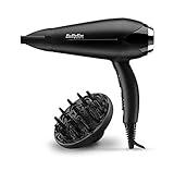 BaByliss Turbo Smooth 2200 Haartrockner mit Düse und Diffusor für Naturlocken, Leistungsstarke 2200 Watt, Ionen-Technologie mit Anti-Frizz Effekt, schwarz silber, D572DE