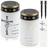 GAOUTO 2 Stück Grablicht, Solar LED Grablicht mit Erdspieß, Wasserdichtes Grabkerze Solar mit 4 Aufkleber, Grableuchte, Outdoor Friedhofskerze Solarbetrieben mit Lichtsensor, Kerzen Outdoor, 7 x12 cm