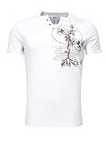 Key Largo Herren Sommer T-Shirt T WEAPON button Printshirt Slim Fit Schnitt V-Ausschnitt mit Knöpfen weiß L