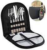 LS-LebenStil 10-tlg. Picknick-Set für 2 Personen inkl. Tragetasche - Camping-Geschirr - Wiederverwendbar mit Teller, Besteck Löffel Gabel Messer, Korkenzieher - Picknickkorb Picknickkoffer Mehrweg