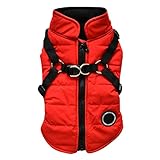 Savlot wasserdichte Hundemantel Winter Warme Jacke Hund Weste Kleidung Outfit Für kleine mittelgroße große Hunde mit Gurtzeug XS-XXL (L, Rot)