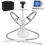 Ryosee 40cm Shisha Mini Shisha Shisha Klein Shisha to go mit Tasche und Premium Shisha Zubehör 2 Anschlüssen 2 Schläuchen Steinkopf Schlauch Dichtung Mundstück Handgemachte Glasbowl (silber)