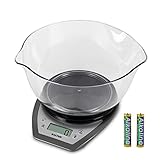 Salter 1024 SVDR14 digitale küchenwaage mit schale, 2 Liter Schüssel, ideal zum Kochen und Backen, Wiegen von Flüssigkeiten, Gut lesbareser Display, Tara-Funktion, Digitalwaage, Metrisch/Imperial