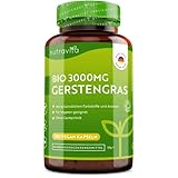 Bio Gerstengras Kapseln - Hochdosiert mit 3000mg je Tagesdosis - 180 Vegan Kapseln von Gerstengras Pulver - Ohne unerwünschte Zusätze - 600mg pro Kapsel - Hergestellt von Nutravita