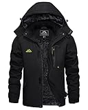 KEFITEVD Winterjacke Herren Warm Softshell Jacke Wasserdicht Snowboardjacke Gefüttert Kapuzenjacke Thermo Outdoorjacke für Snowboard Ski Männer Schwarz L