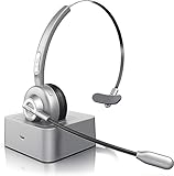 CSL - Bluetooth Headset mit Mikrofon, mind. 18 Std Sprechzeit & 10m Reichweite, Mono PC Headset mit Ladestation & Rauschunterdrückung, Wireless Business Headphones für Büro/Home Office