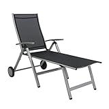 greemotion Rollliege Monza Comfort silber/schwarz, Gartenliege 8-fach verstellbar, platzsparend zu verstauen, Liege mit extra breiter Liegefläche, Artikelmaße: ca. 152 x 77 x 118 cm