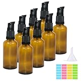 WYYFXY® 8 Stück 50ml Leer Glasflaschen Braun, Bernsteinfarbene Glasflaschen Lotionspender Glas Braunglasflasche mit Pumpspender und Aufkleber Trichter für Cremes, Ätherische Öle, Shampoo
