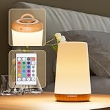 UPXNBOR LED Nachttischlampe mit Fernbedienung, Dimmbar mit 13 RGB Farben & 4 Modi, Tischlampe Kabellos mit Timer & Haken, USB Aufladbar, Tragbares Nachtlicht für Schlafzimmer, Kinderzimmer, Wohnzimmer